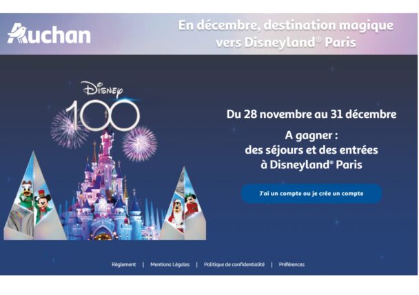 Jeu Auchan Noël 2023 sur jeux auchan fr des séjours à Disneyland