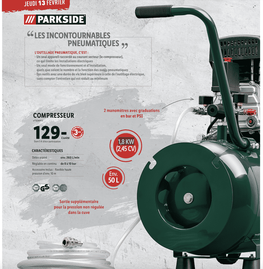 Compresseur / Pompe à air à batterie Parkside - 20 V - Pression de