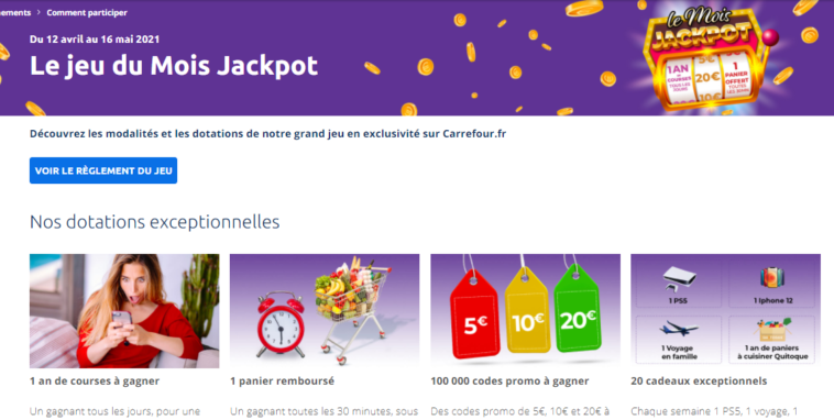 Jeu Carrefour du Mois Jackpot sur carrefour.fr