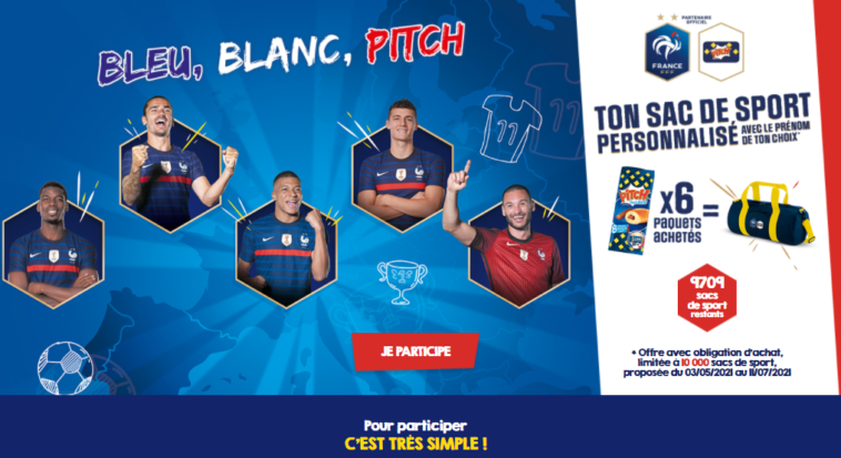 Opé Bleu Blanc Pitch Ton sac de sport sur monsacdesport-pitch.briochepasquier.com