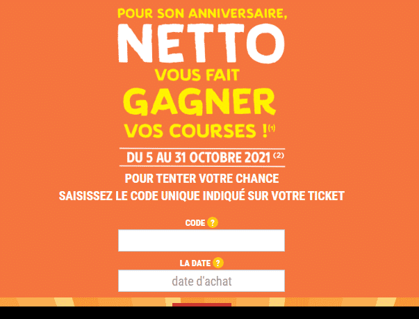 Jeu "Seconde Chance" (ticket à code) sur netto.fr