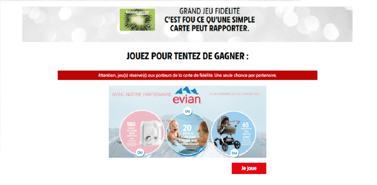 Jeu Fidélité Intermarché Evian sur grandjeu.intermarche.com