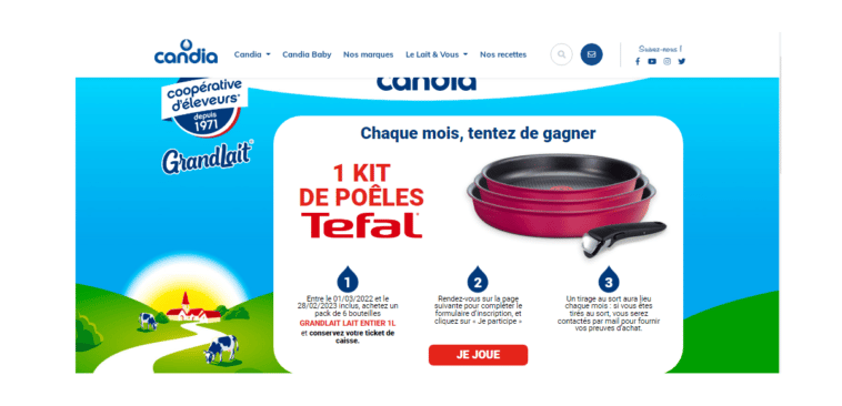 Jeu GrandLait Candia Tefal sur candia.fr