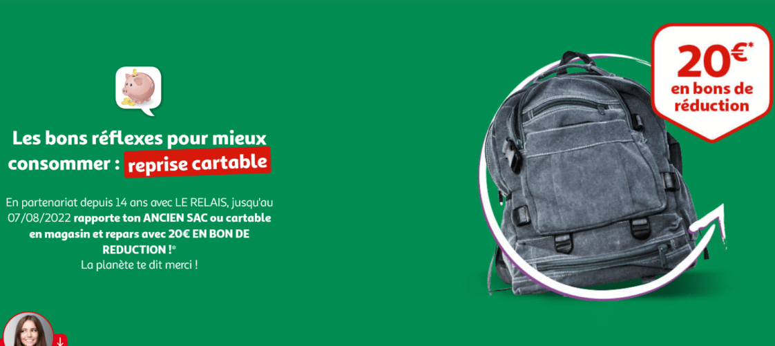 Reprise cartable Auchan 2022 20€ en bons de réduction pour l'achat d