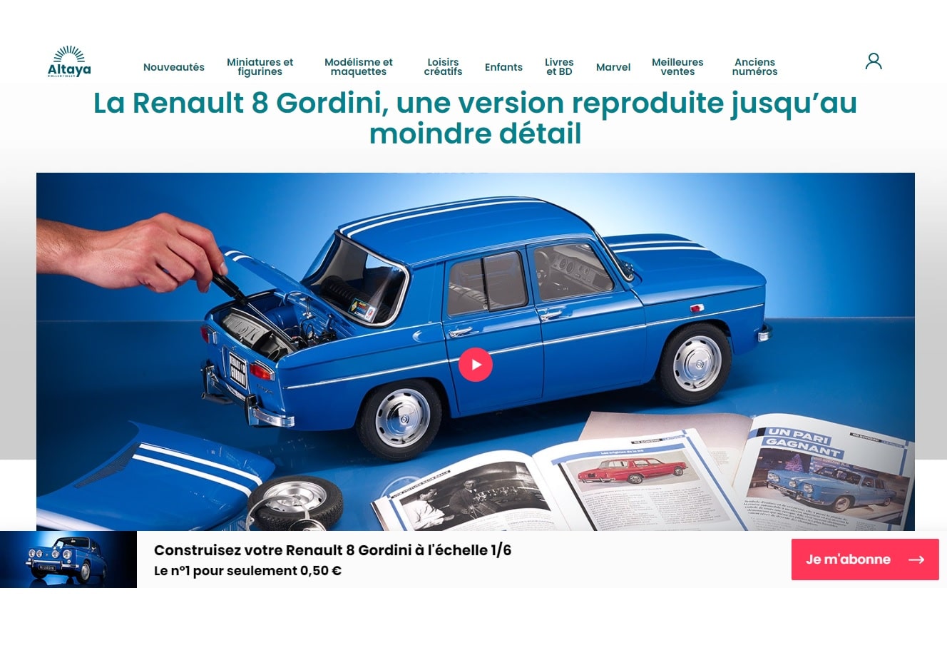 Renault 8 Gordini à l'échelle 1/6 à monter pas à pas sur altaya.fr