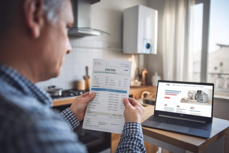 Un foyer examine une facture de gaz et des aides en ligne