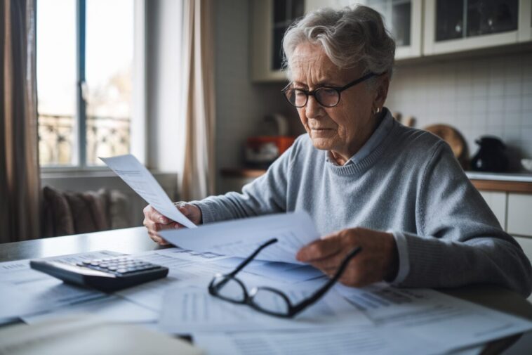 Un senior trie ses documents de retraite et d’ASPA sur une table