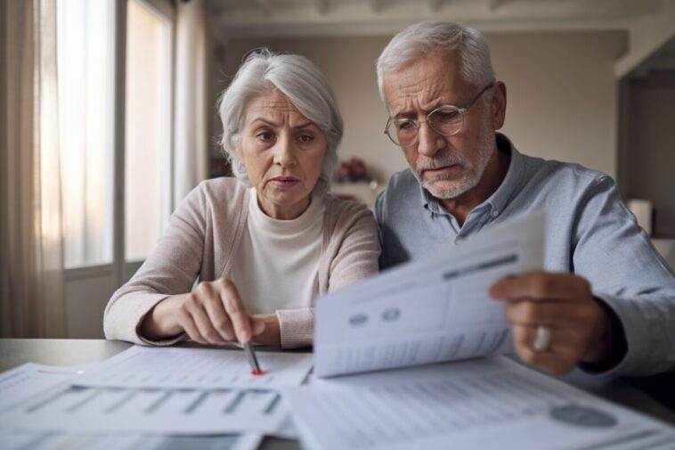 Un couple de retraités examine un relevé Agirc-Arrco à la maison