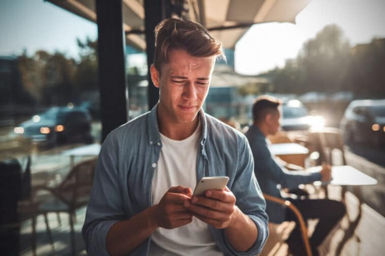 Un salarié du numérique consulte sa fiche de paie sur smartphone en été